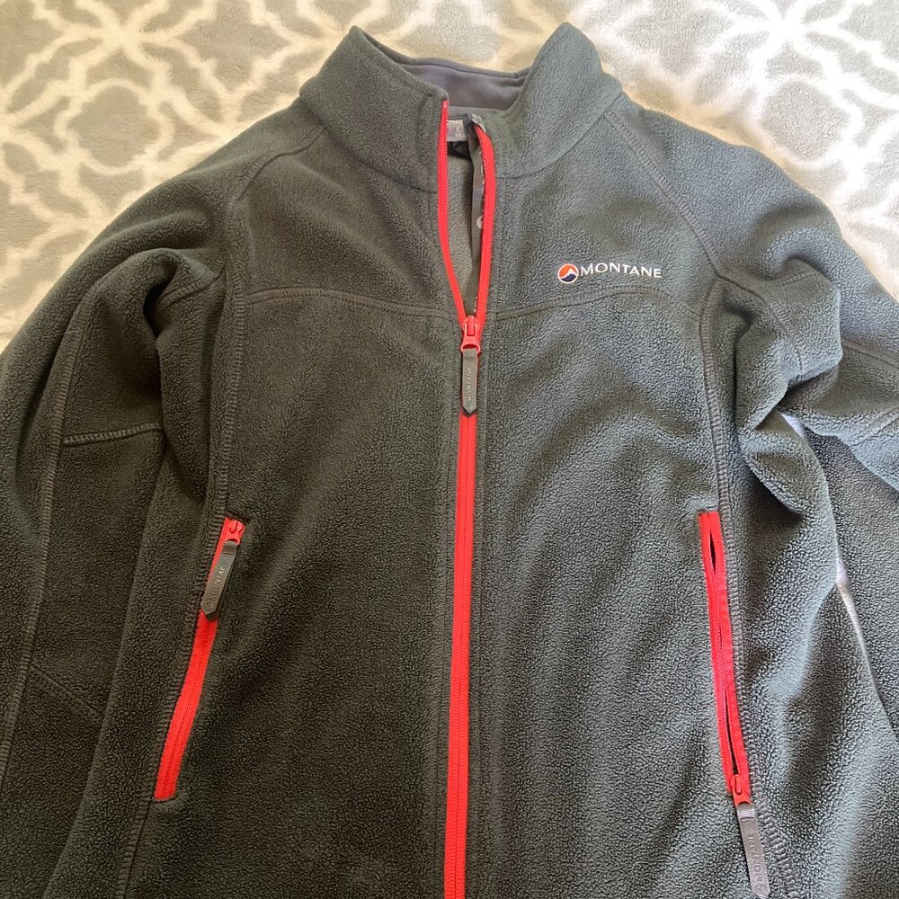 Women's M Fitted Gray Fleece Full Zip Red Accent Cozy Warm Montane